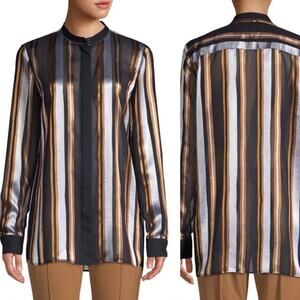 Lafayette 148 NY Long Sleeve Tunic Top XL Button Sheen Finish Elegant Business